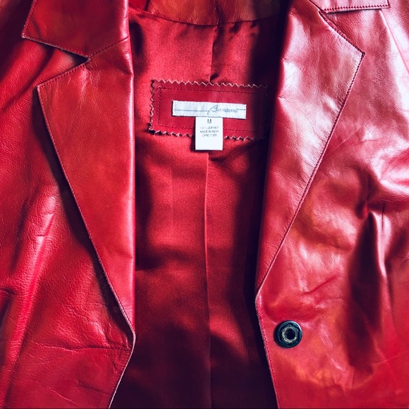 100% Leather Jacket - Bright Fire Engine Red - Picture 6 of 6